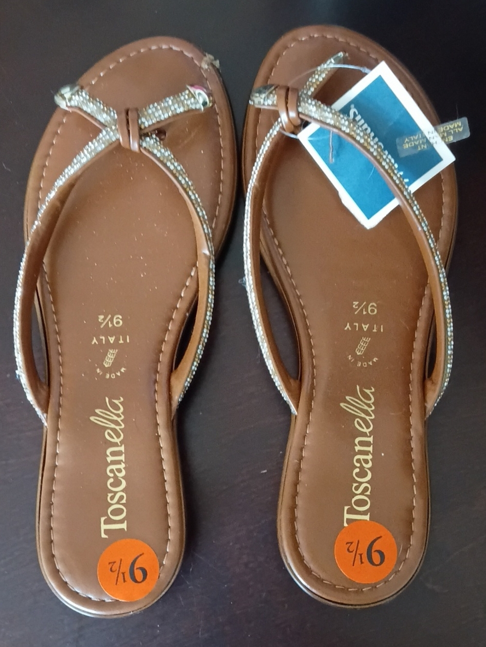 Toscanella Women's Tan Rhinestone Strap Sandals